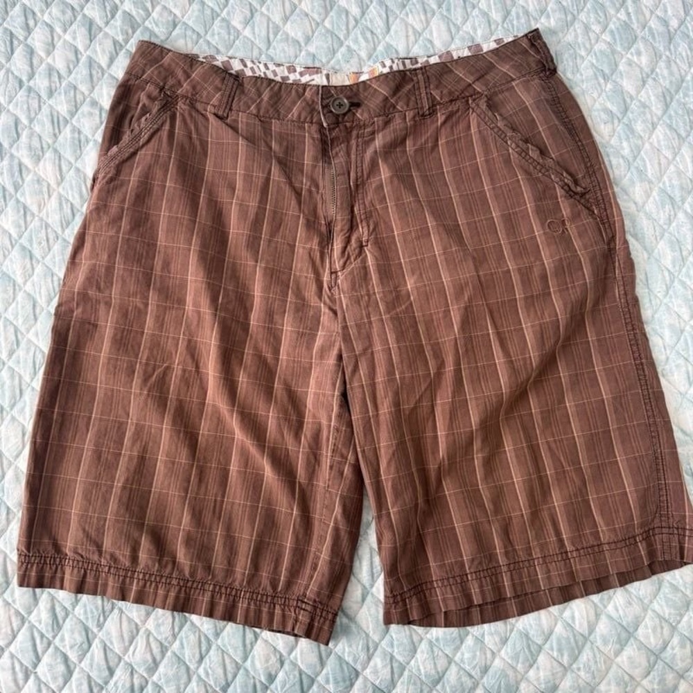 OP Brown Plaid Checkered Shorts Men's Size 34 Cotton Surf Skate Y2K Style